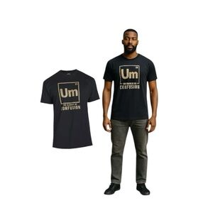 Humor Um The Element Of Confusion Men's Black and Gold Graphic Tee